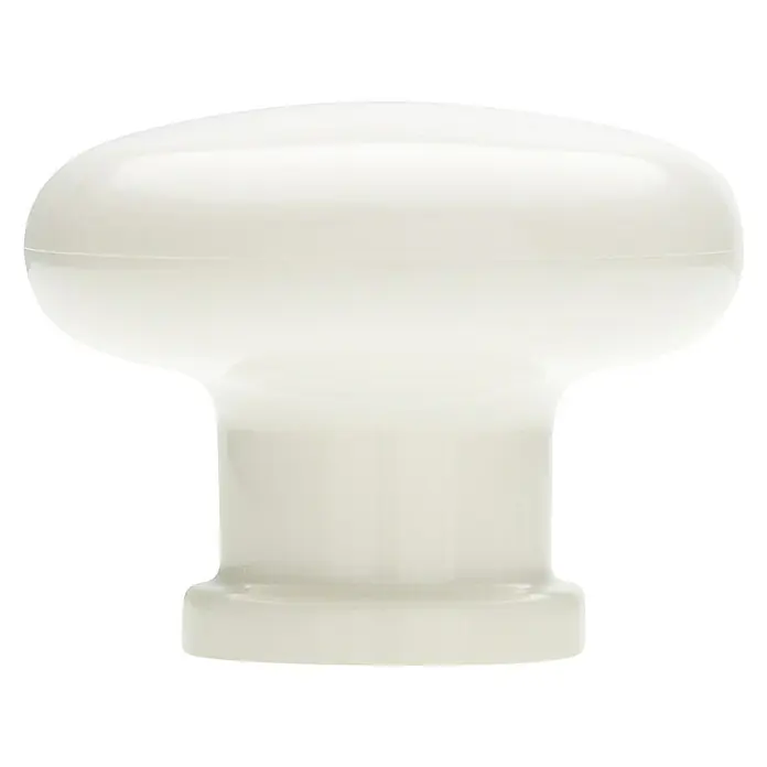 Siro Möbelknopf - Typ Möbelgriff: Knopf, Kunststoff, Ø x L: 40 x 31 mm - Nahaufnahme eines eleganten weißen Möbelknopfs, der durch seine schlichte Form und glänzende Oberfläche besticht.