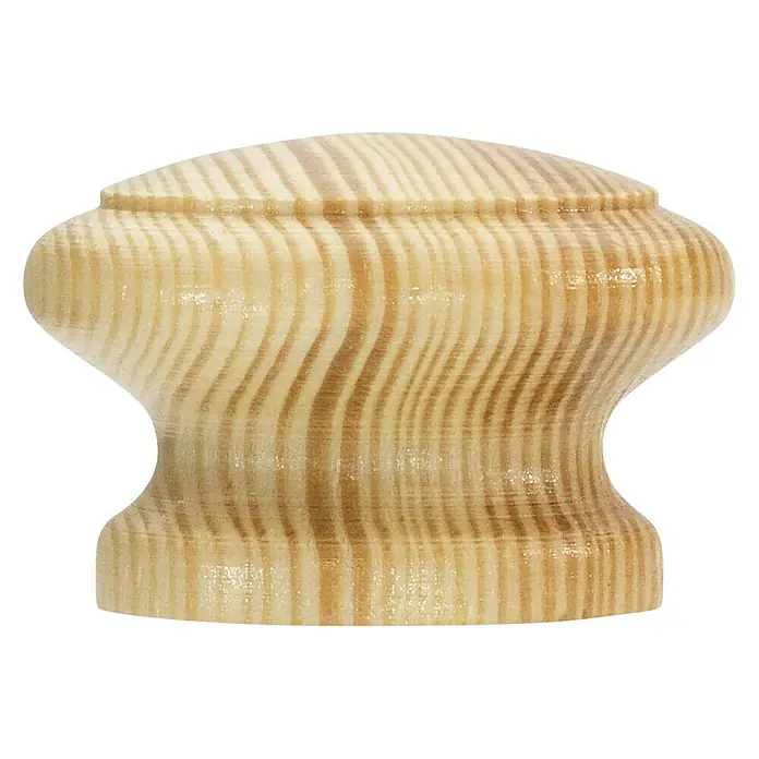 Siro Möbelknopf - Typ Möbelgriff: Knopf, Ø x L: 44 x 29 mm, Holz, Braun - Nahaufnahme eines hölzernen Möbelknaufs mit natürlicher Maserung, der eine elegante und funktionelle Ergänzung für jedes Möbelstück darstellt.