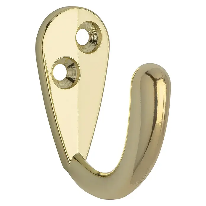 Siro Garderobenhaken - L x B x H: 43 x 19 x 38 mm, Gold, Stahl - Goldfarbener Wandhaken mit zwei Befestigungslöchern für die Anbringung an der Wand.