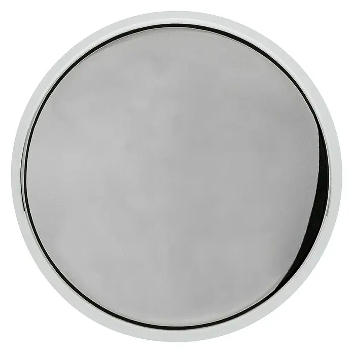 Siro Möbelknopf - Typ Möbelgriff: Knopf, Stahl, Chrom, Glänzend - Nahaufnahme eines runden Spiegels mit weißem Rahmen und schwarzem Rand, der eine elegante und minimalistische Ästhetik bietet.