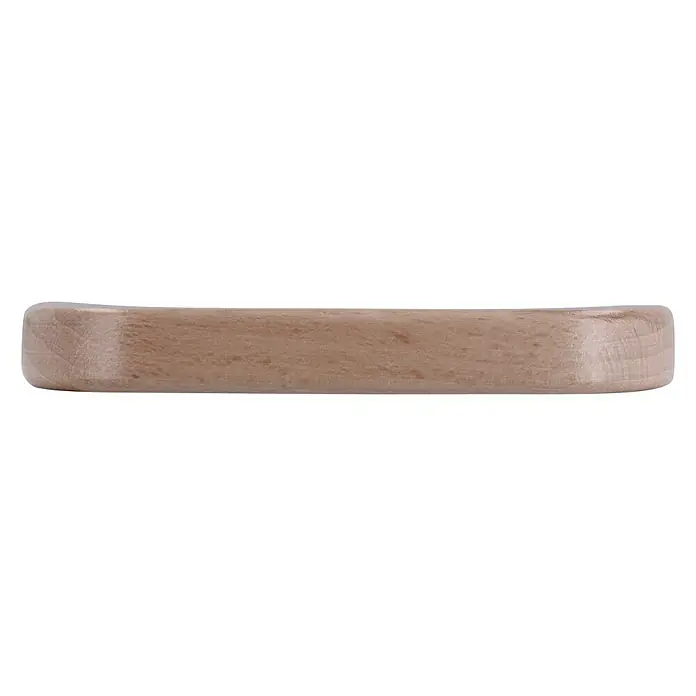 Siro Möbelgriff - Typ Möbelgriff: Bügel, L x B x H: 108 x 14 x 29 mm, Holz, Braun - Nahaufnahme einer Holzseifeablage, die die natürliche Maserung und die glatte Oberfläche des Produkts hervorhebt.