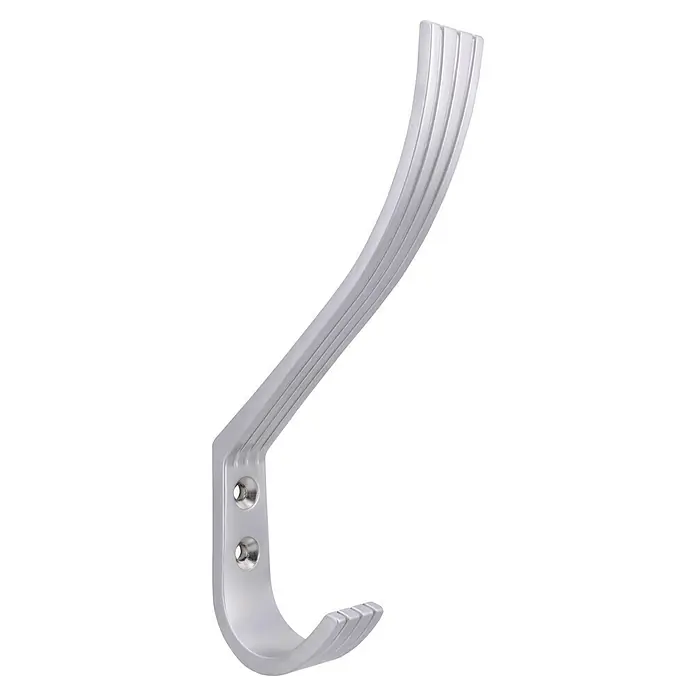 Siro Garderobenhaken - L x B x H: 154 x 20 x 77 mm, Stahl, Silber - Eleganter silberner Kleiderhaken mit Schraubenlöchern zur Wandmontage, ideal für Jacken und Mäntel. Robustes Design für den täglichen Gebrauch.