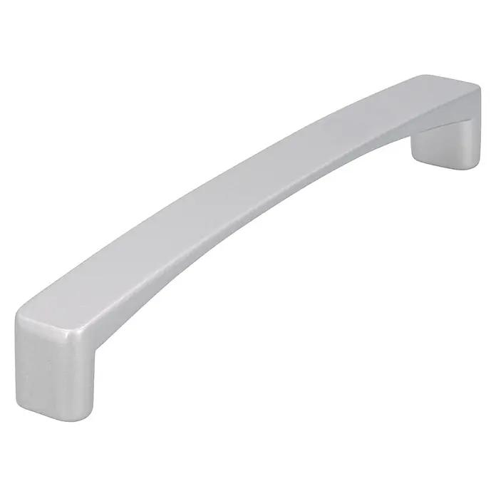 Siro Möbelgriff - Typ Möbelgriff: Bügel, L x B x H: 136 x 16 x 23 mm, Stahl, Silber, Matt - Silberner Möbelgriff in gebogener Form, ideal für moderne Schränke und Schubladen. Das elegante Design wertet jede Einrichtung auf.