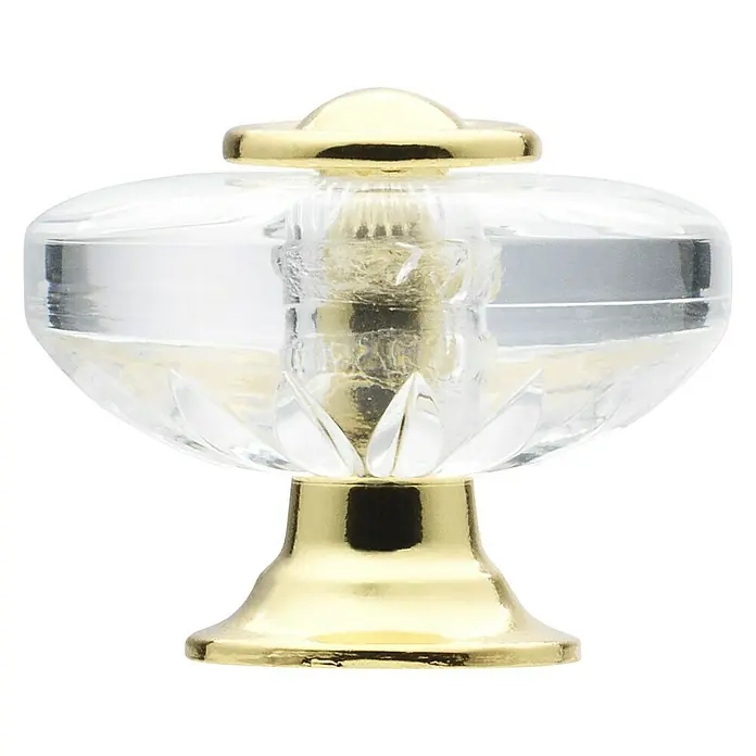 Siro Möbelknopf - Typ Möbelgriff: Knopf, Kunststoff, Sonstige, Durchmesser: 38 mm, Gold - Nahaufnahme eines eleganten Kristallglas-Möbelknopfs mit goldener Basis und Spitze, der Luxus und Funktionalität vereint.