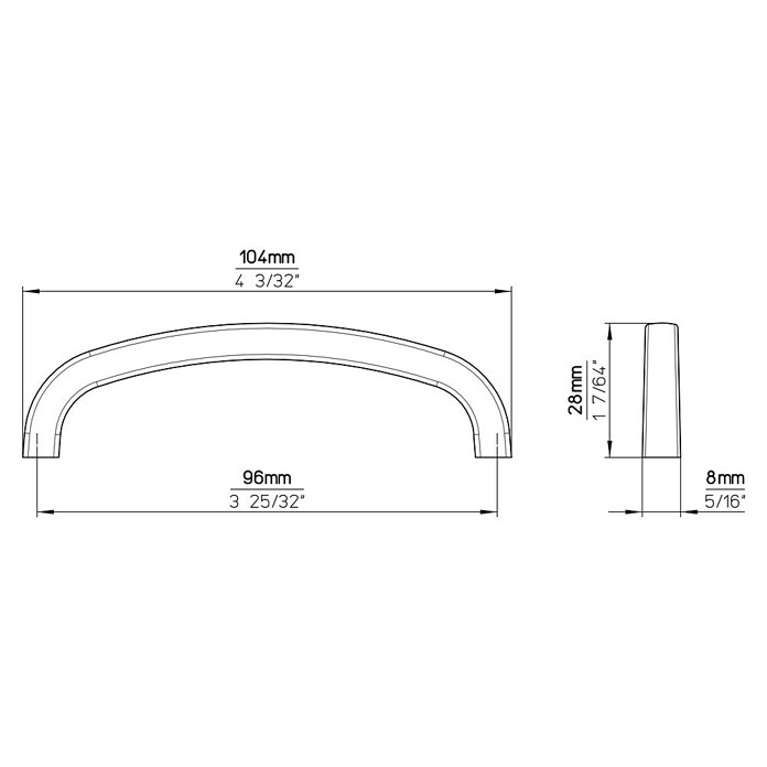 Siro Pohištveni ročaj  (Vrsta pohištvenega ročaja: Obešalnik, Do x Š x V: 104 x 8 x 28 mm, Jeklo, Sijaj, Srebrna) | 1150 - Möbelknöpfe und Griffe | AAEB - Möbelbeschläge | AAE - Beschläge | AA - Eisenwaren | A - Eisenwaren | BAUHAUS