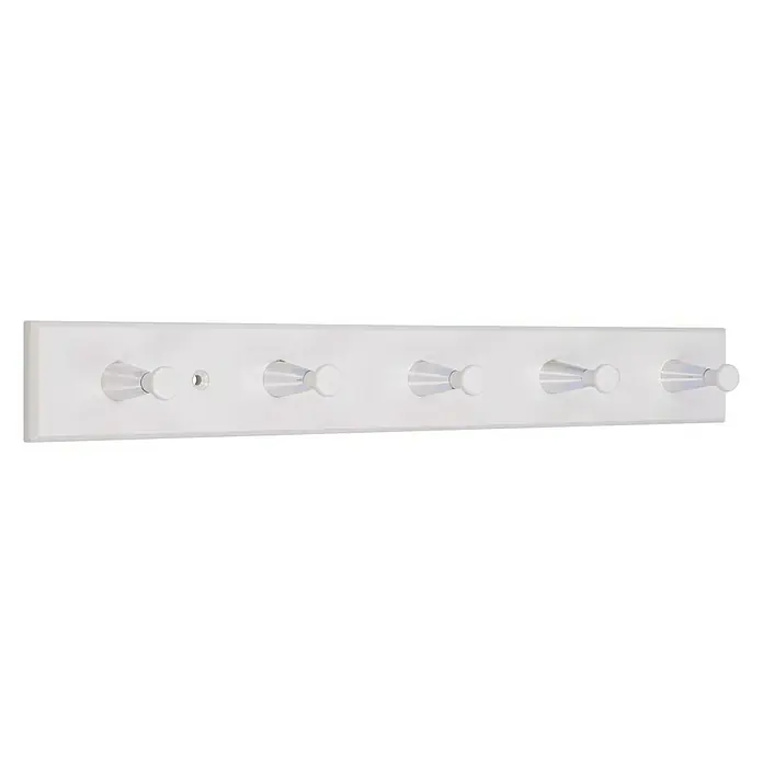 Siro Garderobenleiste - L x B x H: 400 x 48 x 50 mm, Kunststoff, Weiß - Weiße Wandgarderobe mit fünf Haken zur stilvollen Aufbewahrung von Jacken, Hüten und Accessoires. Ideal für Flur, Bad oder Schlafzimmer.