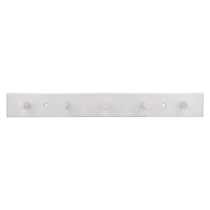 Siro Garderobenleiste - L x B x H: 400 x 48 x 50 mm, Kunststoff, Weiß - Weiße Wandgarderobe mit fünf Haken für Jacken, Hüte oder Handtücher. Minimalistisch und funktional.