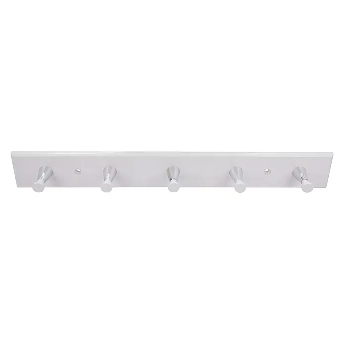 Siro Garderobenleiste - L x B x H: 400 x 48 x 50 mm, Kunststoff, Weiß - Wandgarderobe mit fünf Haken an einer weißen Leiste, ideal für Jacken und Accessoires. Praktisch und stilvoll.
