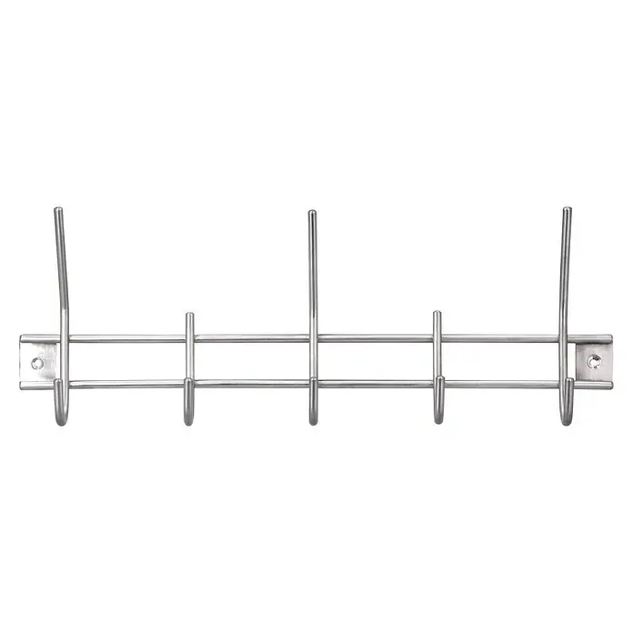 Siro Garderobenleiste - L x B x H: 380 x 150 x 50 mm, Anzahl Haken: 5 Stk. - Eine silberne Wandgarderobe mit mehreren Haken, ideal für Jacken und Accessoires. Praktisch und platzsparend.