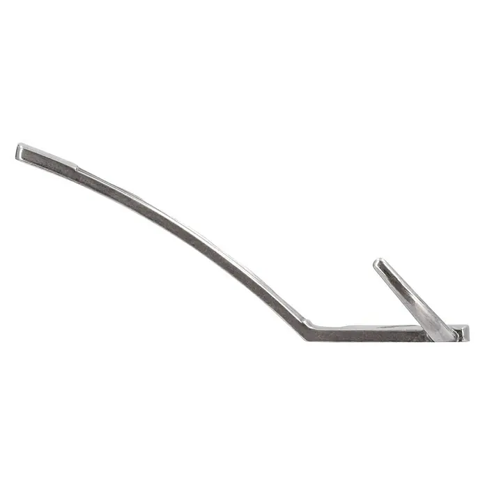 Siro Garderobenhaken 2213/ZN29 - L x B x H: 60 x 148 x 66 mm, Anzahl Haken: 1 Stk., Silber - Nahaufnahme eines silbernen Brillenbügels, der sich in einem Winkel nach oben biegt und einen modernen und minimalistischen Stil zeigt.