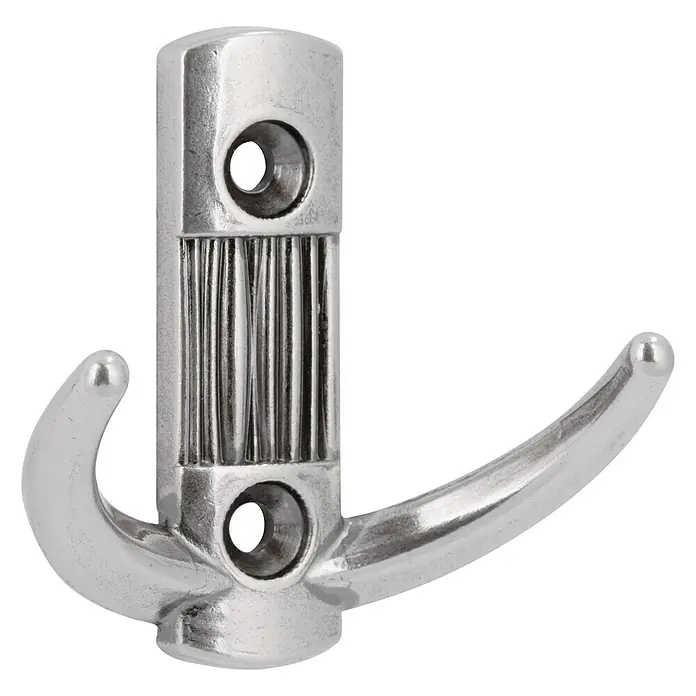 Siro Garderobenhaken 2214/ZN29 - L x B x H: 60 x 148 x 66 mm, Anzahl Haken: 1 Stk. - Doppelter Kleiderhaken aus Metall, ideal für die Aufbewahrung von Jacken und Mänteln, mit zwei Haken und Befestigungslöchern.