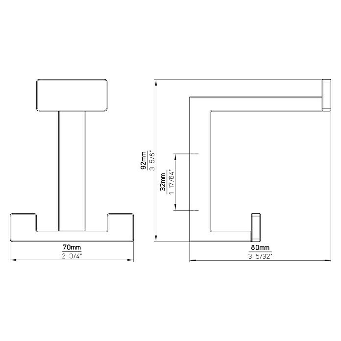 Siro Garderobenhaken 2324/PB1L x B x H: 70 x 92 x 80 mm, Anzahl Haken: 3 Stk., Farbe: Weiß Sketch