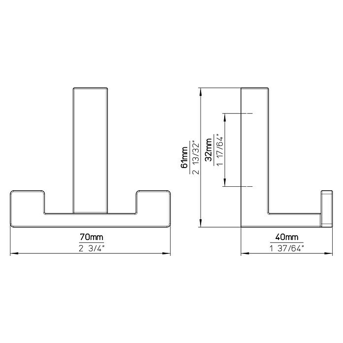 Siro GarderobenhakenL x B x H: 70 x 61 x 40 mm, Anzahl Haken: 2 Stk., Schwarz Sketch