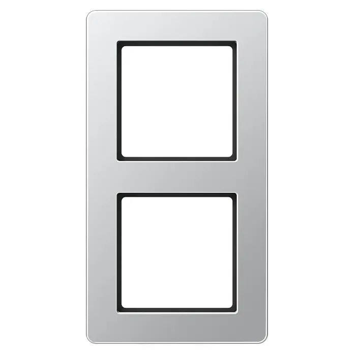 Jung A-Flow Abdeckrahmen AF582BFAL - Aluminiumfarben, 2-fach, Kunststoff - Doppelte Lichtschalterabdeckung aus Silber mit abgerundeten Kanten und zwei quadratischen Öffnungen für Schalter. Elegantes Design.