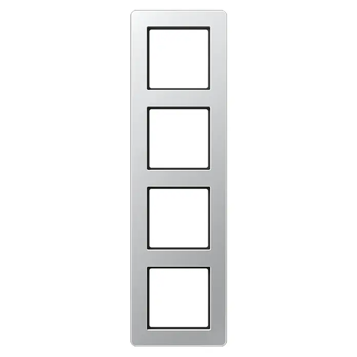 Jung A-Flow Abdeckrahmen AF584BFAL - Aluminiumfarben, 4-fach, Kunststoff - Silberfarbener Bilderrahmen mit vier quadratischen Aussparungen für Fotos oder Grafiken.