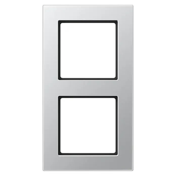 Jung Abdeckrahmen A5582BFAL - Aluminiumfarben, 2-fach, Kunststoff - Doppelte, quadratische Unterputz-Wandsteckdose mit silbernem Rahmen.