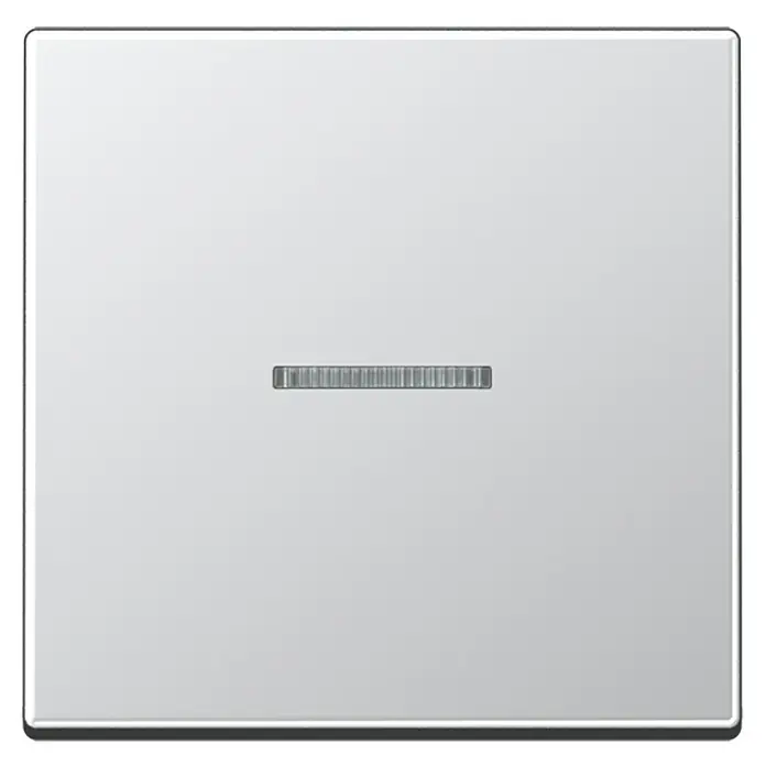 Jung Kontrollschalterwippe A590KO5AL - Aluminium, Kunststoff, Unterputzmontage - Nahaufnahme eines weißen Lichtschalters mit einem schmalen, horizontalen Schlitz in der Mitte, der das minimalistische Design betont.