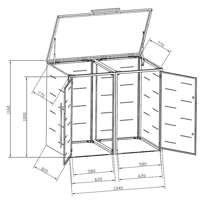 Mülltonnenbox134 x 81,5 cm, Stahl, Anthrazit, Geeignet für Anzahl Mülltonnen: 2 Stk. Sketch