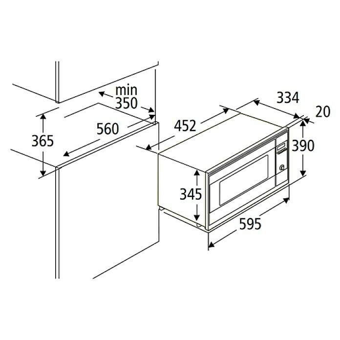 PKM Einbau-Mikrowelle MW800.8-20G-EBMax. Leistung: 1.000 W, 20 l, Edelstahl Sketch