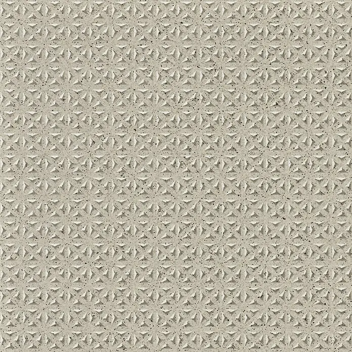 Feinsteinzeugfliese Cefalu - 20 x 20 cm, Grau, Matt - Nahaufnahme einer Betonoberfläche mit einem geometrischen Sternmuster, ideal für architektonische Visualisierungen.