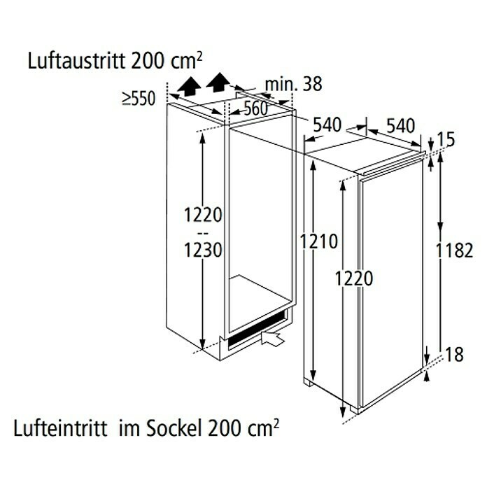 PKM Einbaukühlschrank KS 215.0 EB2 (Nutzinhalt Gesamt: 199 l, 54 x 54 x 122 cm, Weiß) | BAUHAUS