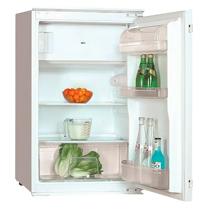 PKM Kühl-Gefrierkombination KS 120.4 EB - Nutzinhalt Gesamt: 118 l, 54 x 54 x 87 cm, Weiß - Kühlschrank mit frischen Lebensmitteln wie Salat, Tomaten, Milch und verschiedenen Getränken, ideal für den Single-Haushalt.