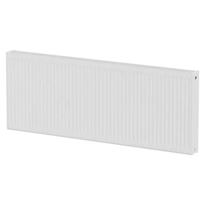 De'Longhi Kompaktheizkörper - B x H: 1.600 x 600 mm, Wärmeleistung bei Vorlauftemperatur von 75 °C (D: 50): 2.752 W, Typ Heizkörper: 22 - Nahaufnahme eines weißen Heizkörpers mit Lamellenstruktur. Ideal für modernes Heizen.