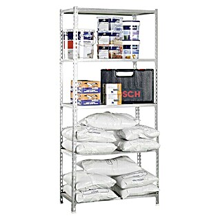 Simonrack Simonclick Metallregal Maderclick MegaPlus (H x B x T: 200 x 120 x 40 cm, Traglast pro Boden: 200 kg, Anzahl Böden: 5 Stk., Stecken, Silber)