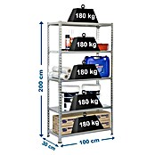 Simonrack Simonclick Metallregal Simonclick Plus (H x B x T: 200 x 100 x 30 cm, Traglast pro Boden: 180 kg, Anzahl Böden: 5 Stk., Stecken, Grau/Grau) | BAUHAUS