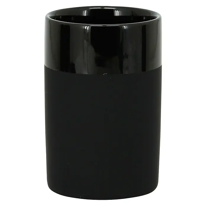 Aquasanit Olivia Portacepillos - Ø x Al: 7,2 x 10,5 cm, Cerámica, Negro - Elegante taza de cerámica negra cilíndrica con parte superior brillante, ideal para bebidas con estilo.