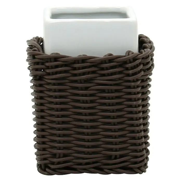 Aquasanit Rattan Portacepillos - L x An x Al: 86 x 86 x 116 cm, Cerámica - Elegante maceta cuadrada blanca en cesto de mimbre marrón, ideal para plantas de interior y detalles decorativos encantadores.