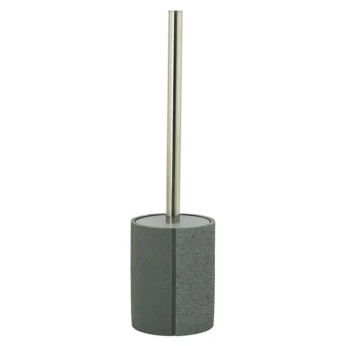 Aquasanit Fossil Escobillero de suelo - Poliresina, Gris - Escobilla de baño con soporte, diseño moderno, aspecto de hormigón, mango de acero inoxidable, accesorio de baño para higiene.