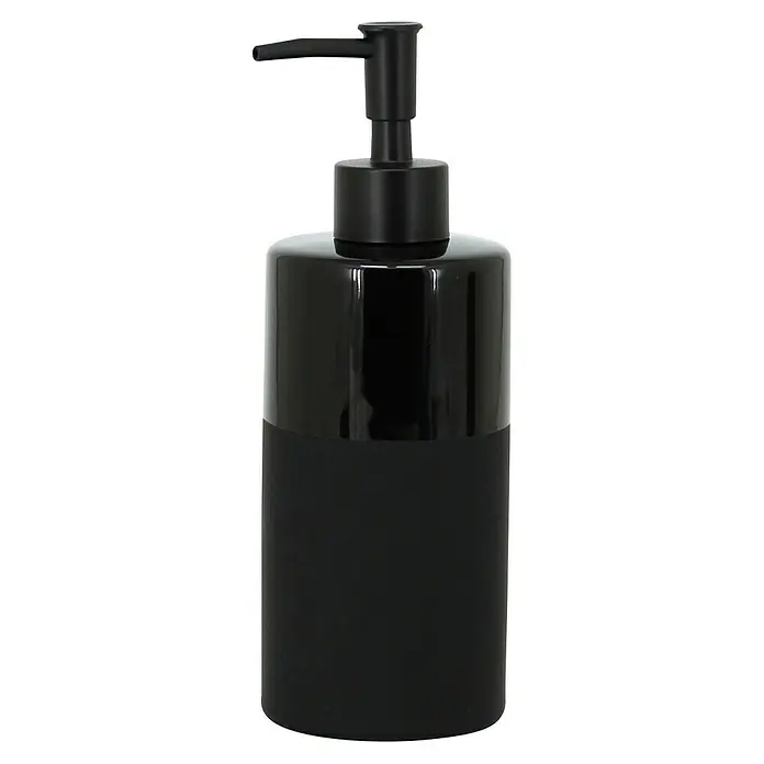 Aquasanit Olivia Dispensador de jabón - L x An x Al: 7 x 7 x 20 cm, Cerámica, Negro - Dispensador de jabón negro con parte superior brillante e inferior mate, ideal para baños y cocinas. Elegante y práctico para uso diario.
