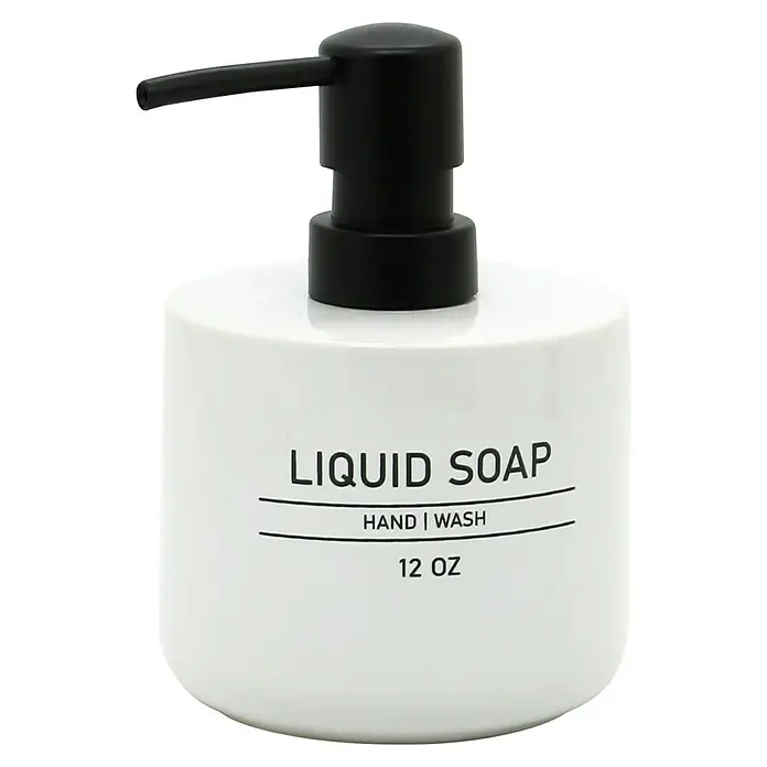 Aquasanit Ink Dispensador de jabón - L x An x Al: 9 x 9 x 134 cm, Cerámica, Blanco - Dispensador de jabón de cerámica blanca con bomba negra, ideal para jabón líquido, lavado de manos, 12 oz.