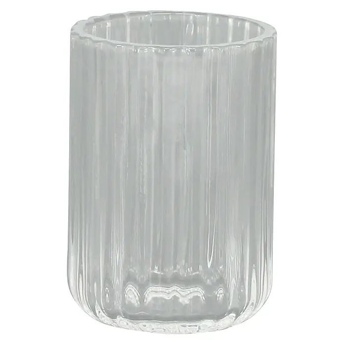 Aquasanit Retro Portacepillos - L x An x Al: 71 x 71 x 102 cm, Vidrio - Recipiente de vidrio transparente y acanalado con un diseño cilíndrico robusto, que ofrece un sutil juego de luces y una estética moderna. Ideal para acentos.