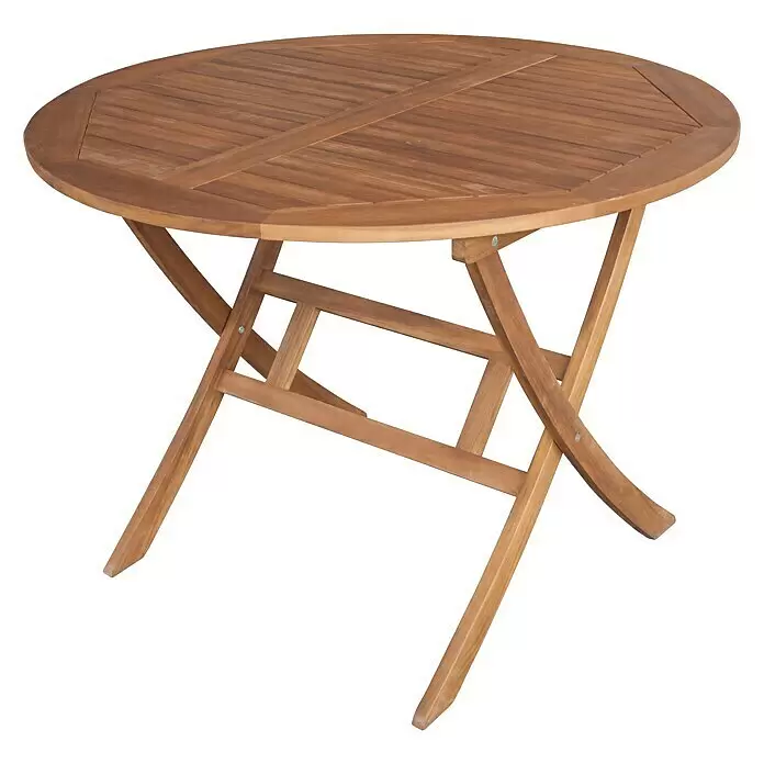 Sunfun Diana Gartentisch rund - Ø x H: 107 x 75 cm, Akazie, Naturbraun, Klappbar - Runder, hellbrauner klappbarer Gartentisch aus Holz.