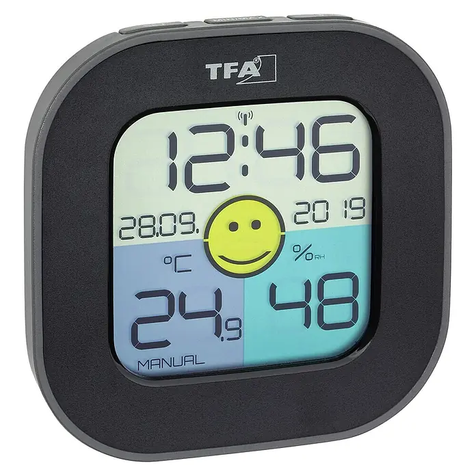 TFA Dostmann Thermo-Hygrometer FUN - Breite: 19 mm - Das TFA Dostmann Klima-Funkwecker mit Anzeige von Uhrzeit, Datum, Temperatur und Luftfeuchtigkeit für ein angenehmes Raumklima.