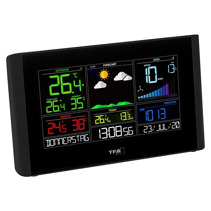 TFA Dostmann Funkwetterstation View BreezeFarbdisplay, Batteriebetrieben, Schwarz, 229 x 27 x 137 mm Diagonal View