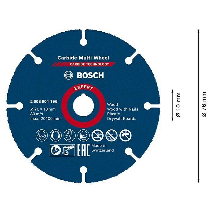 Bosch Expert Karbid-Trennscheibe (Durchmesser Scheibe: 76 mm, Geeignet für: Holz, 1 Stk.) | BAUHAUS