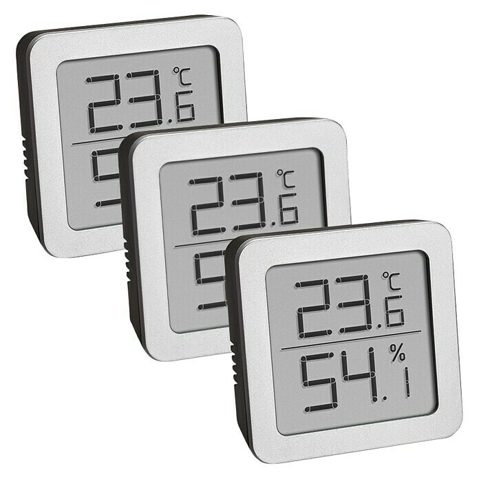 TFA Dostmann Digitales Thermo-Hygrometer Set3 Stk., Digital, Silber, Breite: 61 mm Diagonal View