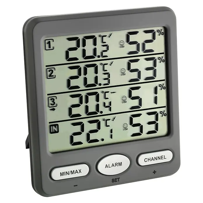 TFA Dostmann Funk-Thermo-Hygrometer - Digital, Reichweite Sensor: 100 m - Elektronisches Hygrometer mit Temperaturanzeige für Innen- und Außenbereich, ideal zur Überwachung des Raumklimas.