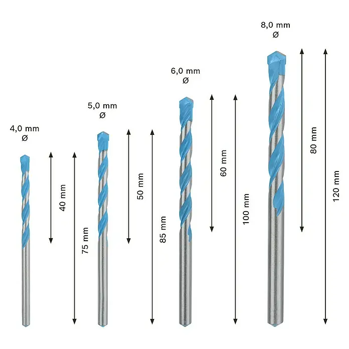 Bosch Expert Universalbohrer CYL-9 - Durchmesser Bohrer: 8 mm - Sortiment von Glasbohrern in verschiedenen Größen, von 4,0 mm bis 8,0 mm Durchmesser, für präzise Bohrarbeiten in Glas und Keramik.