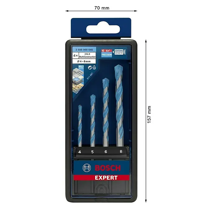 Bosch Expert Universalbohrer CYL-9 - Durchmesser Bohrer: 8 mm - Bosch Expert CYL-9 MultiConstruction Bohrer-Set mit vier Bohrern (4-8mm) für verschiedene Materialien. Robust und präzise für vielseitige Anwendungen.