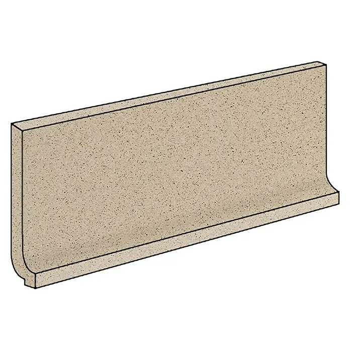 Sockelfliese Cefalu Hohlkehle - 10 x 20 cm, Grau, Matt - Ansicht eines Betonbordsteins, der eine klare und strukturierte Lösung für Straßen- und Landschaftsbau bietet.