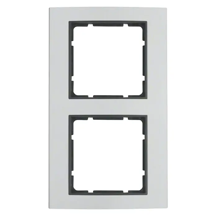 Berker B.3 Abdeckrahmen 10123004 - Alu/Anthrazit, 2-fach, Aluminium - Eine Doppelrahmen-Wandplatte in Weiß mit zwei quadratischen Aussparungen für Schalter oder Steckdosen. Ideal für die Installation von elektrischen Komponenten.