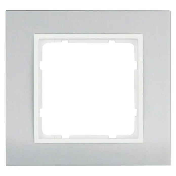 Berker B.3 Abdeckrahmen 10113904 - Alu/Polarweiß, 1-fach, Aluminium - Wandmontierte Abdeckung für ein intelligentes Haus-Gerät in Silber, die das Gerät stilvoll verbirgt und sich nahtlos in die Wand integriert.