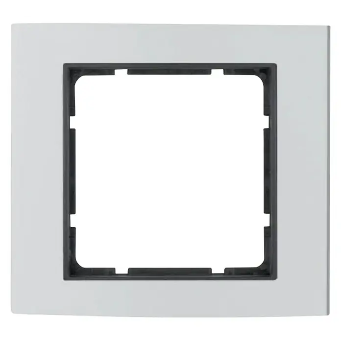 Berker B.3 Abdeckrahmen 10113004 - Alu/Anthrazit, 1-fach, Aluminium - Weißer und schwarzer Lichtschalterrahmen. Ein quadratischer Rahmen mit einer weißen Oberfläche und einem schwarzen Mittelteil für den Einbau.