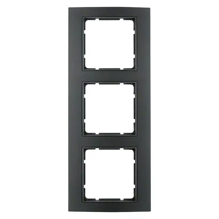 Berker B.3 Abdeckrahmen 10133005 - Schwarz/Anthrazit, 3-fach, Aluminium - Aufnahme einer dreifachen, schwarzen Schalterblende, die sich ideal für moderne Innenräume eignet und eine einfache Installation ermöglicht.