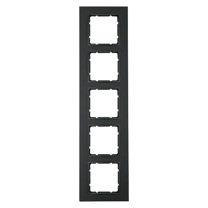 Berker B.7 Abdeckrahmen 10156626 - Anthrazit, 5-fach, Kunststoff - Schwarze Innentür mit fünf quadratischen Ausschnitten. Elegantes Design für ein modernes Zuhause.