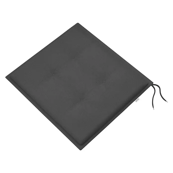 Doppler Gartenmöbel-Auflage SmartKissen, Anthrazit, L x B x H: 42 x 42 x 4 cm, Polyester - Nahaufnahme eines quadratischen, anthrazitfarbenen Sitzkissens mit Knöpfen und Bindebändern. Ideal für Gartenmöbel.
